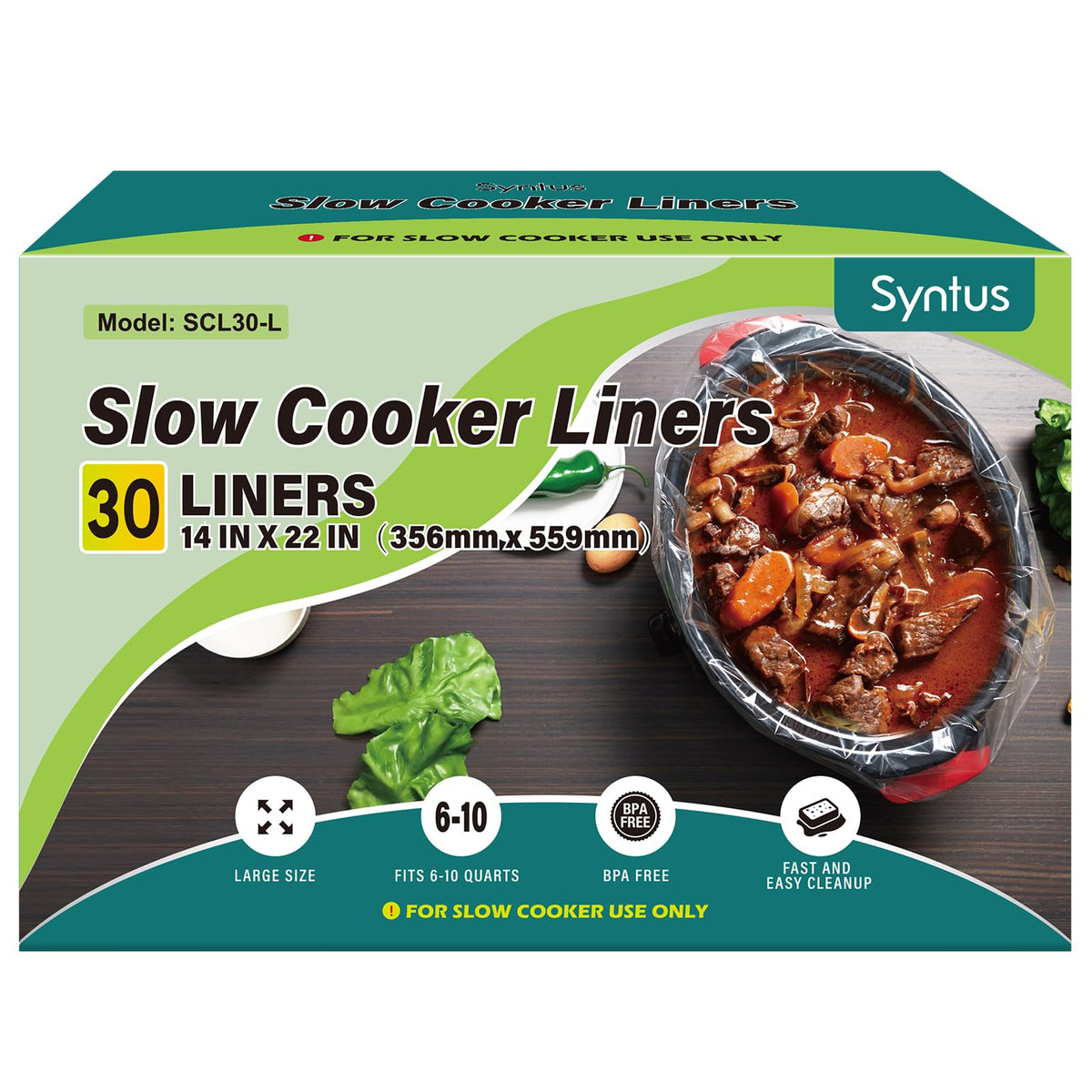 Syntus slow cooker liner ready for setup and easy cleanup.