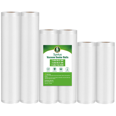 Syntus vacuum bags 6x10 roll for portioned meal prep and versatile storage.