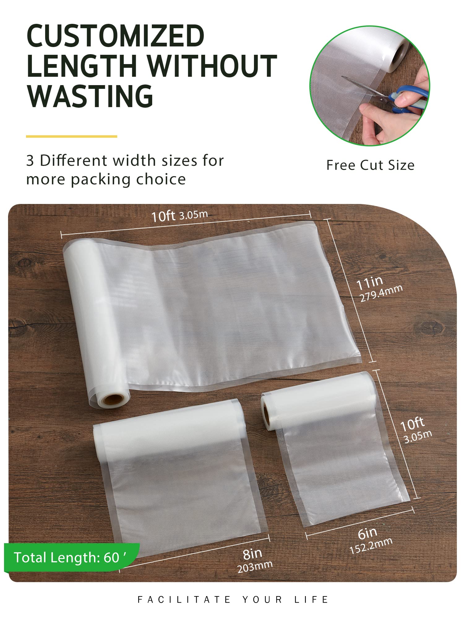 Syntus vacuum bags 8x10 roll ideal for larger ingredients and bulk storage.