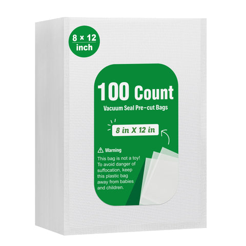 Syntus precut 8x12 vacuum bags for fast, ready-to-use storage and portioning.