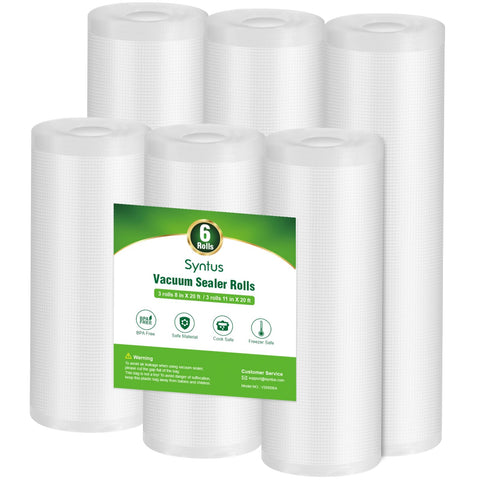 Syntus vacuum sealer bags 11x20' roll close-up with embossed dots for durable seals.
