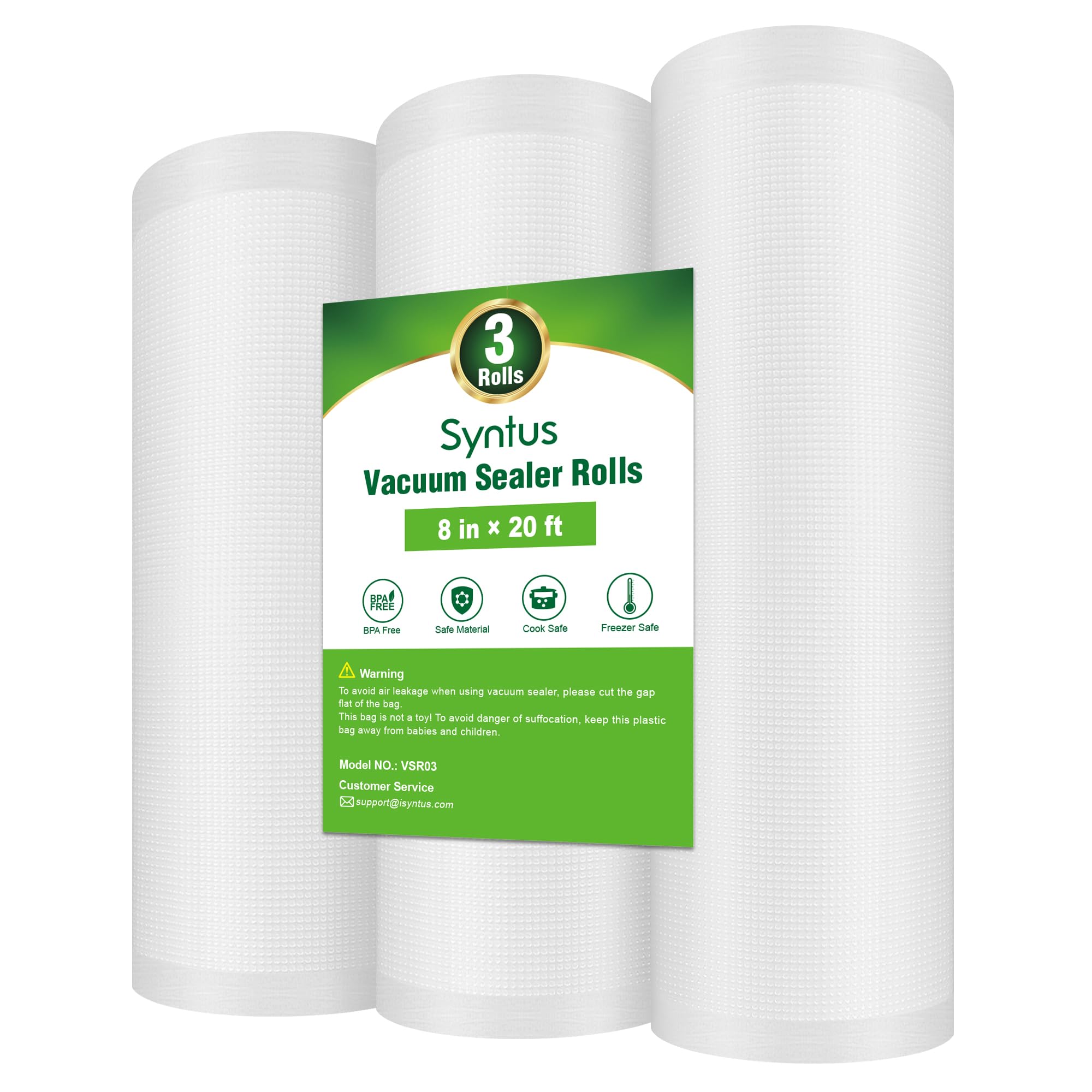 Syntus vacuum sealer bag roll 1 features embossed dots for tighter seals.