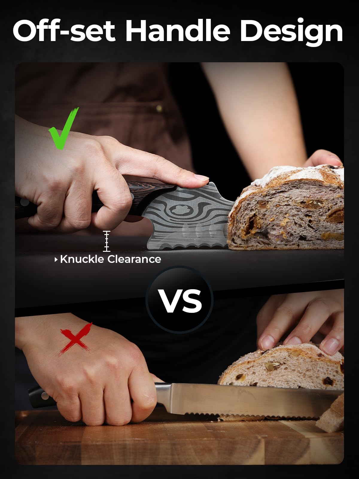SYOKAMI 10.5-inch serrated blade handles crusts with ease.