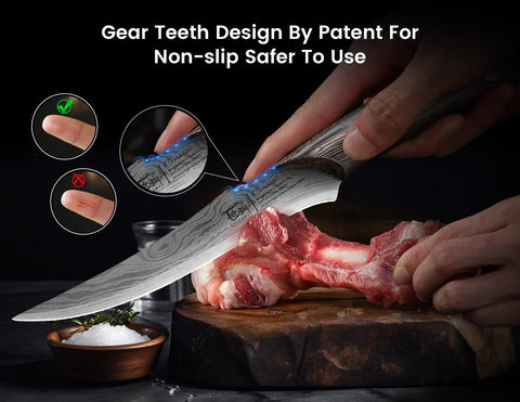 SYOKAMI boning knife gear-teeth grip stays secure when wet.