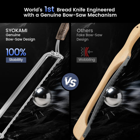 Close-up of SYOKAMI bread knife serrated edge for crust penetration