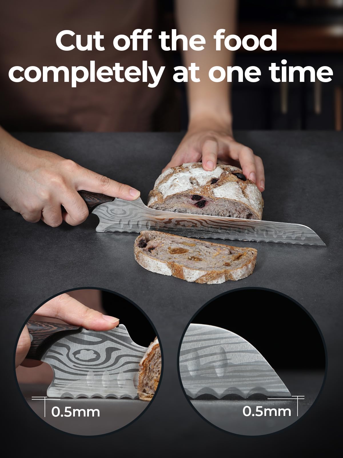 SYOKAMI dimpled blade reduces sticking for smoother slices.