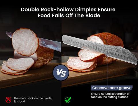 SYOKAMI brisket slicing knife wood handle with ergonomic grip.