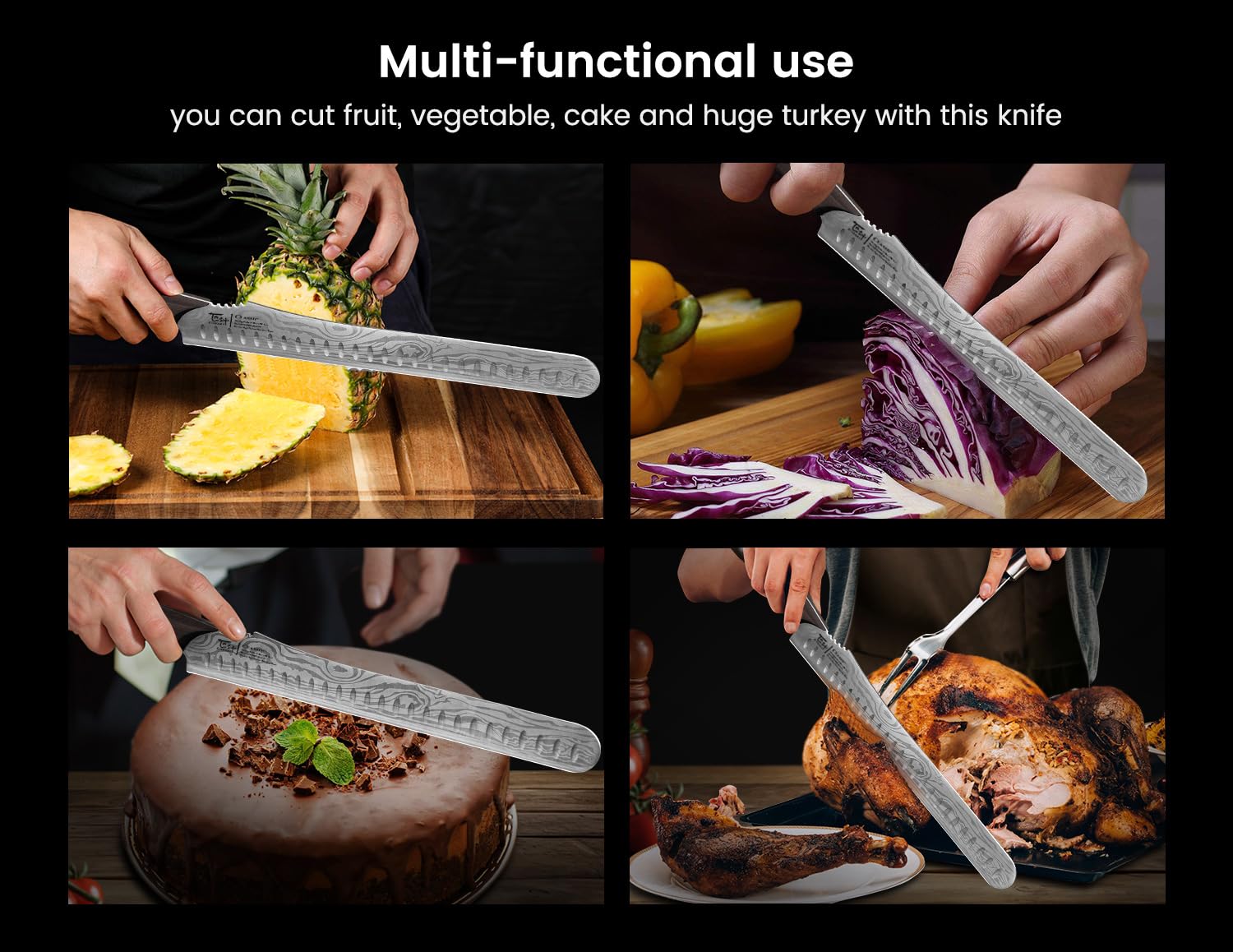 SYOKAMI carving knife double rock-hollow dimples prevent sticking.