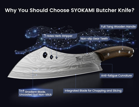 SYOKAMI damascus-pattern blade showcases craftsmanship for durable, long-lasting sharpness