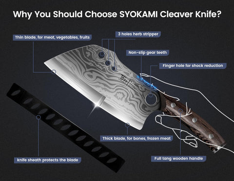 SYOKAMI Damascus pattern full tang wood handle demonstrates premium craftsmanship
