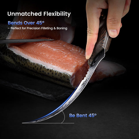 SYOKAMI fillet knife with wooden handle full tang for a secure grip.