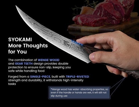 SYOKAMI non-slip gear-teeth grip supports safe handling in wet prep