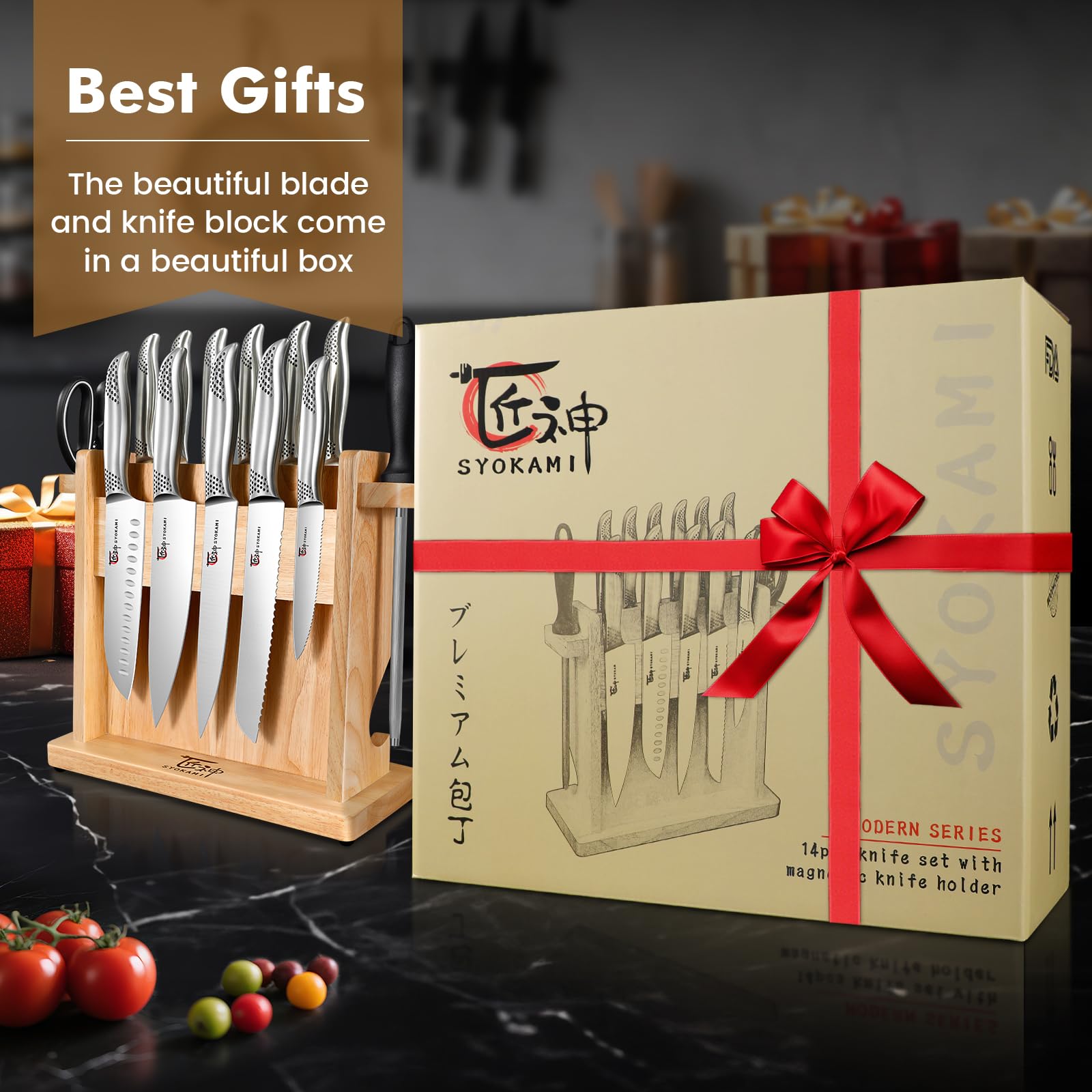 SYOKAMI gift box-ready knife set ideal for weddings and anniversaries.