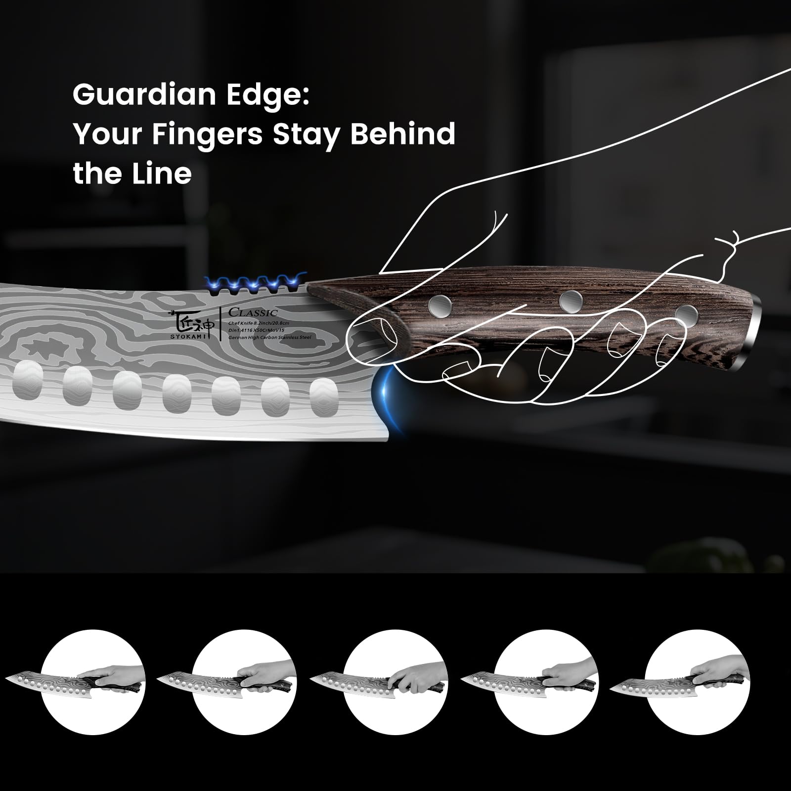 SYOKAMI guarded grip design ensuring safer handling in busy kitchens