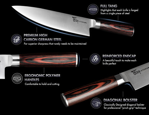SYOKAMI high-carbon stainless steel blade resists rust for lasting performance.