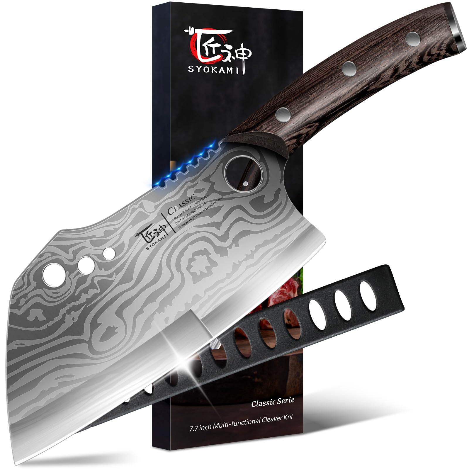 SYOKAMI meat cleaver with sheath for versatile kitchen tasks