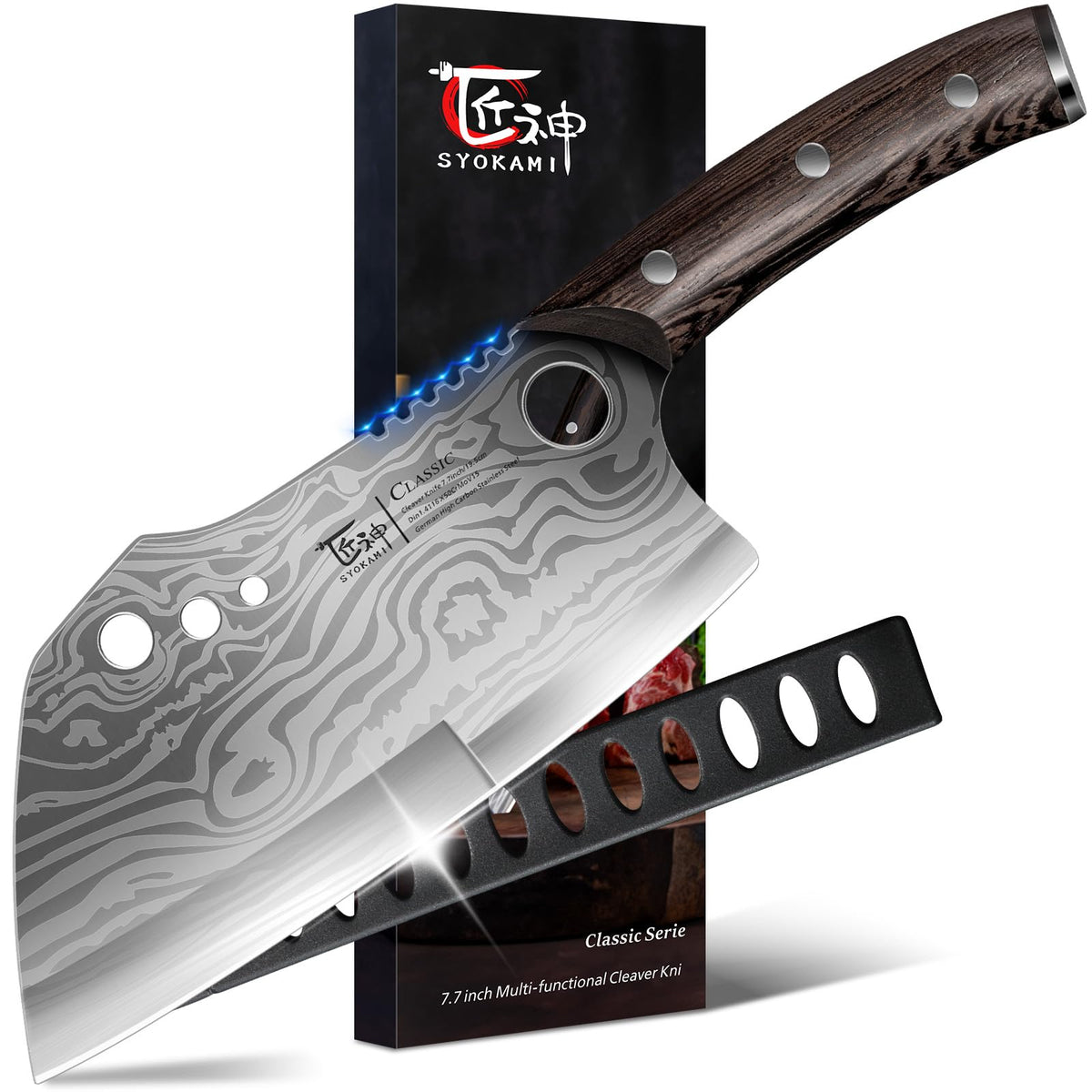 SYOKAMI meat cleaver with sheath for versatile kitchen tasks