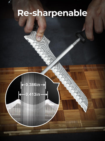 SYOKAMI resharpenable serrated teeth stay sharp with standard rods.