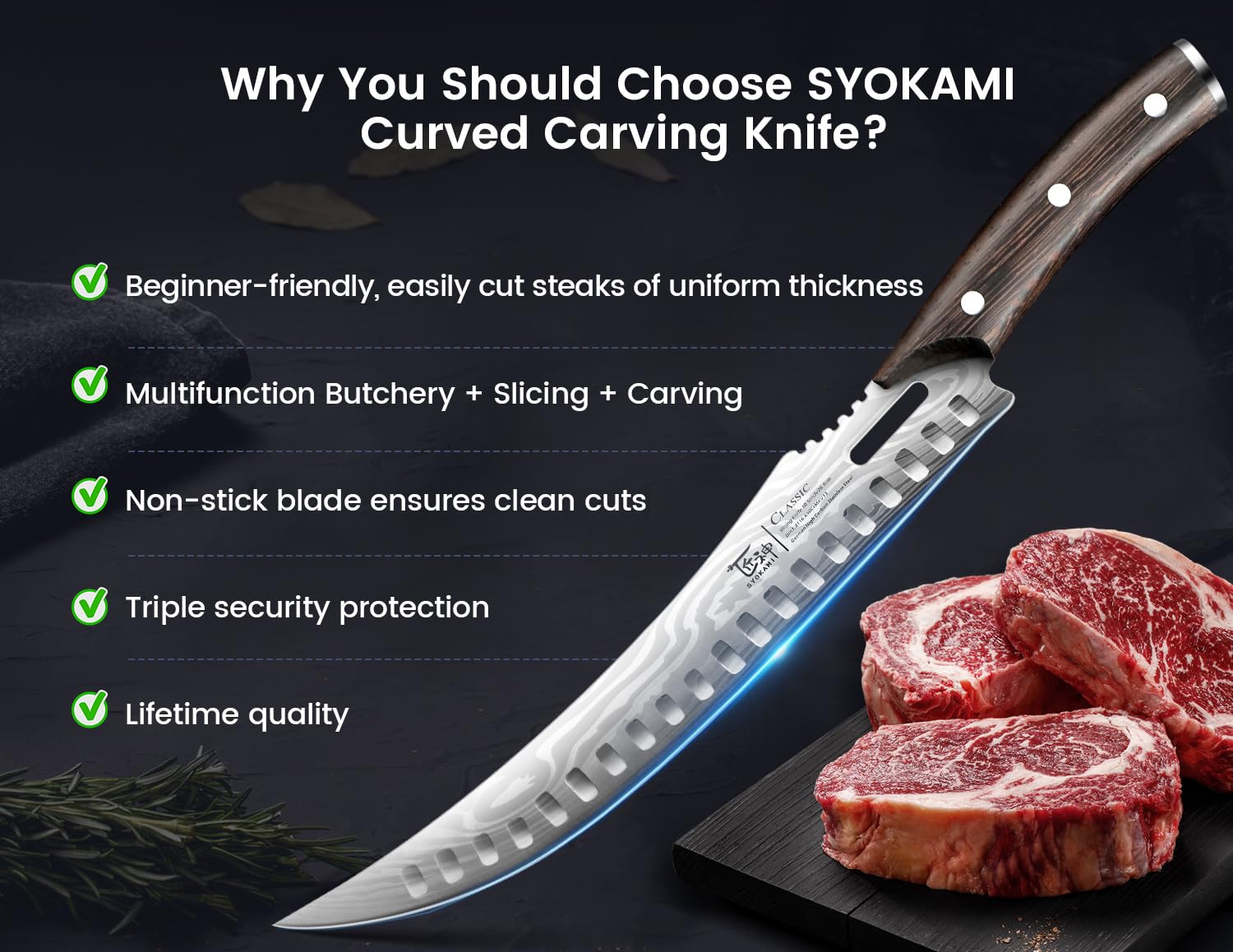 SYOKAMI safety features with non-slip grip and full-tang durability for busy kitchens.