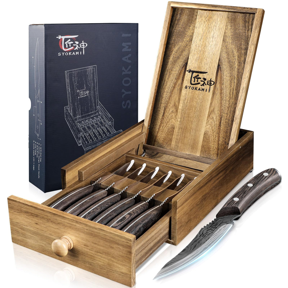 SYOKAMI steak knives set with drawer organizer for organized kitchen storage