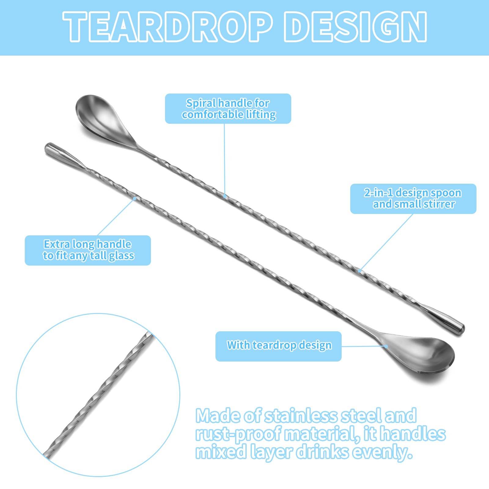SZLFSX bar spoon made of premium stainless steel for durability and corrosion resistance