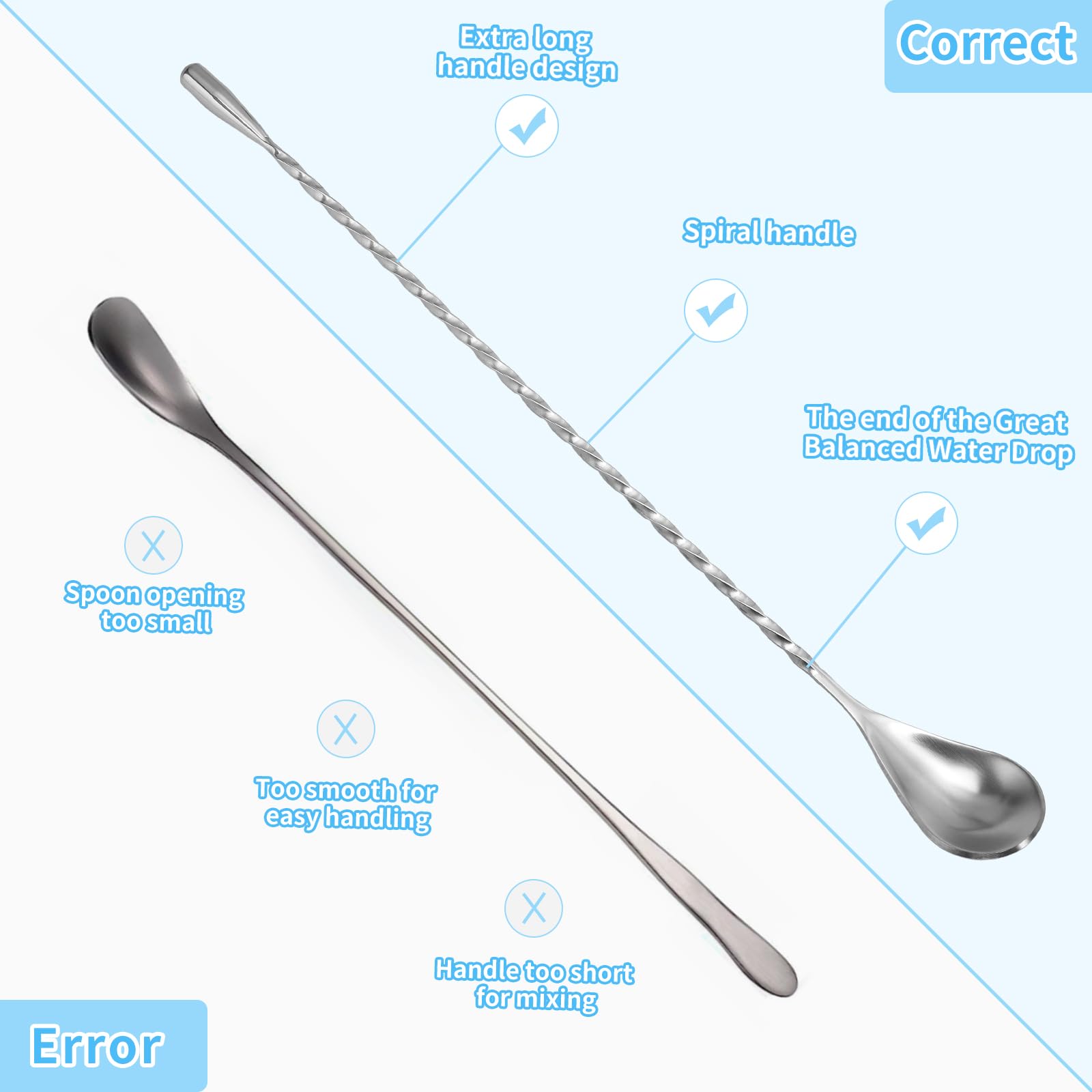 SZLFSX bar spoon teardrop end provides balanced control for quick, easy mixing