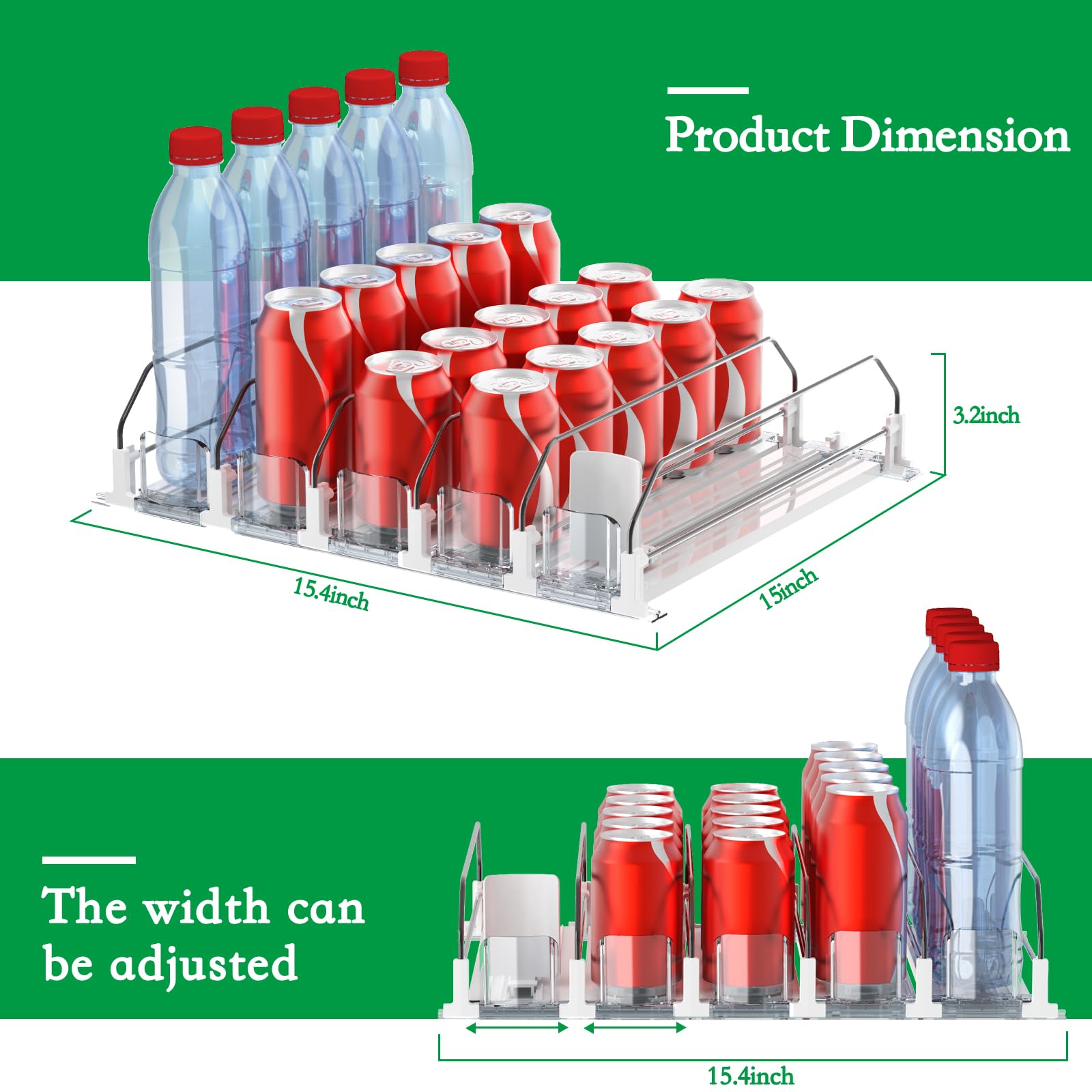 SZNLZQ Drink Organizer adjustable width demonstrates easy fit for cans and bottles.