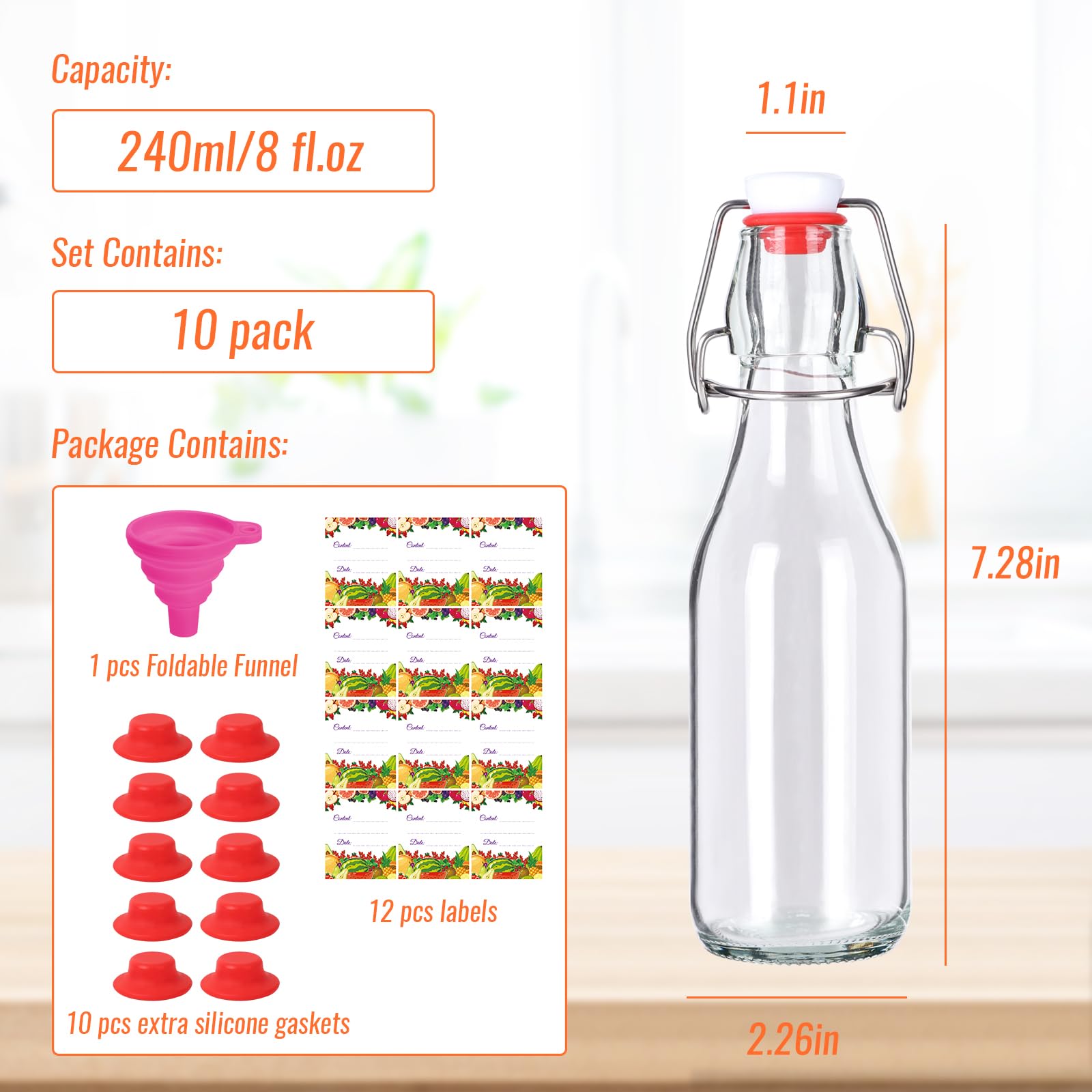 SZUAH 8 oz swing-top bottle cap open, quick reseal for fresh flavors.