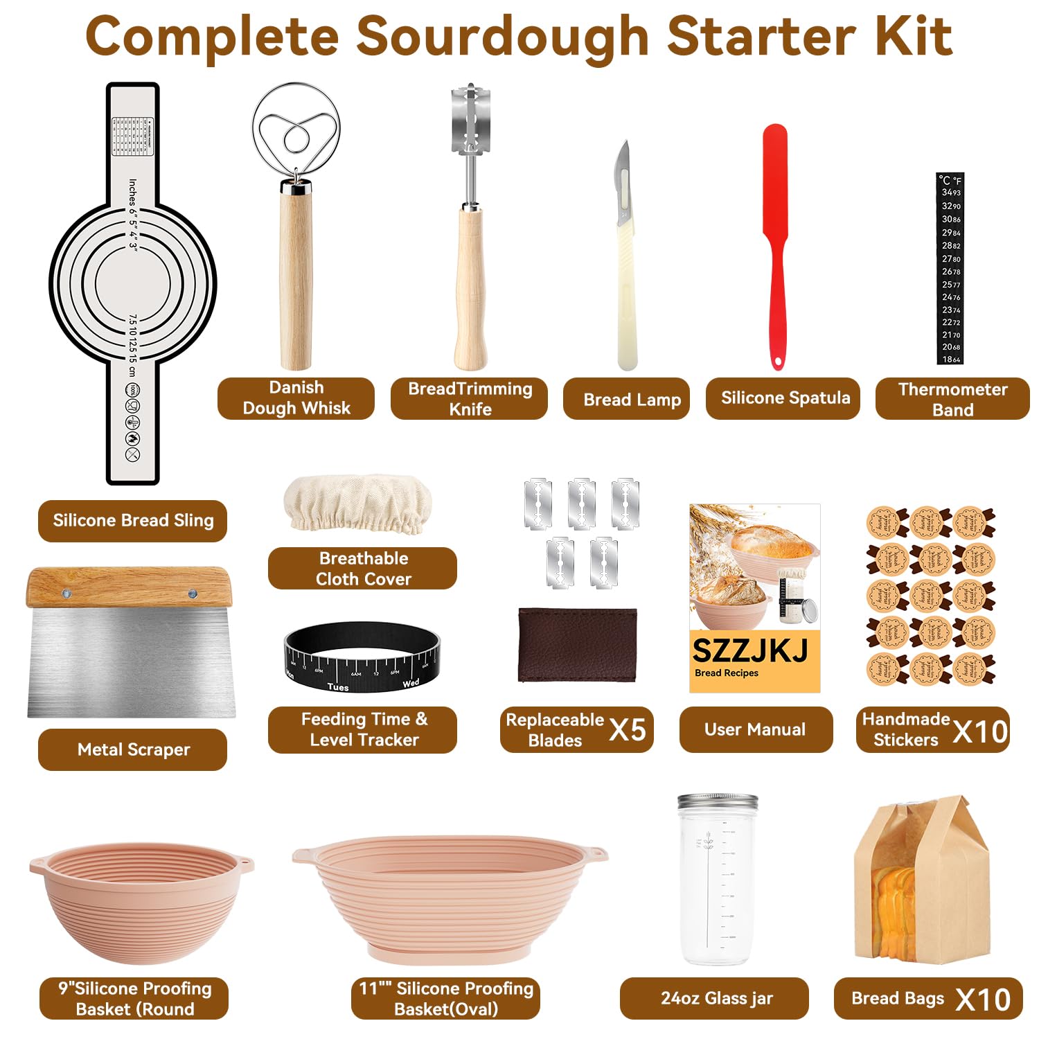 SZZJKJ round banneton in the starter kit for even fermentation