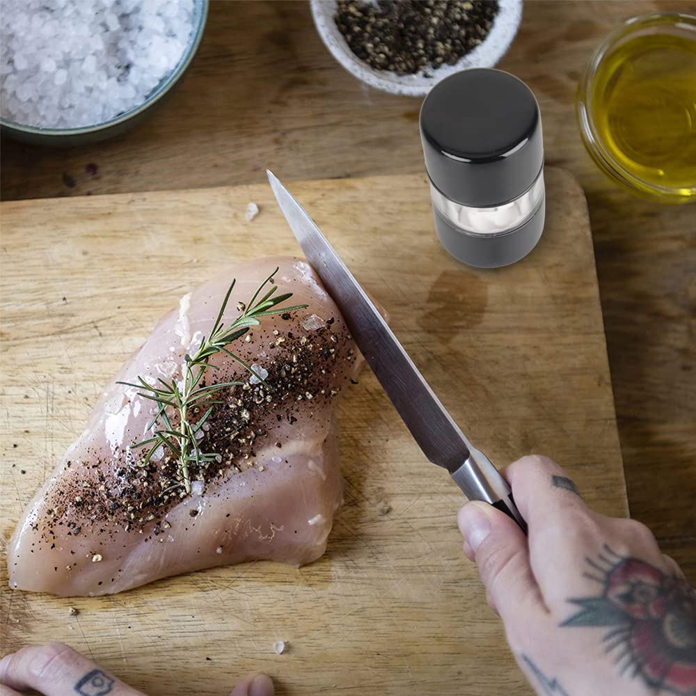 T-mark black compact mills on a tabletop for stylish seasoning