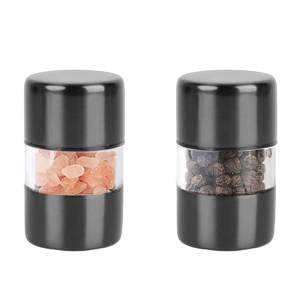 T-mark Premium salt and pepper grinders in compact brushed stainless design for easy storage