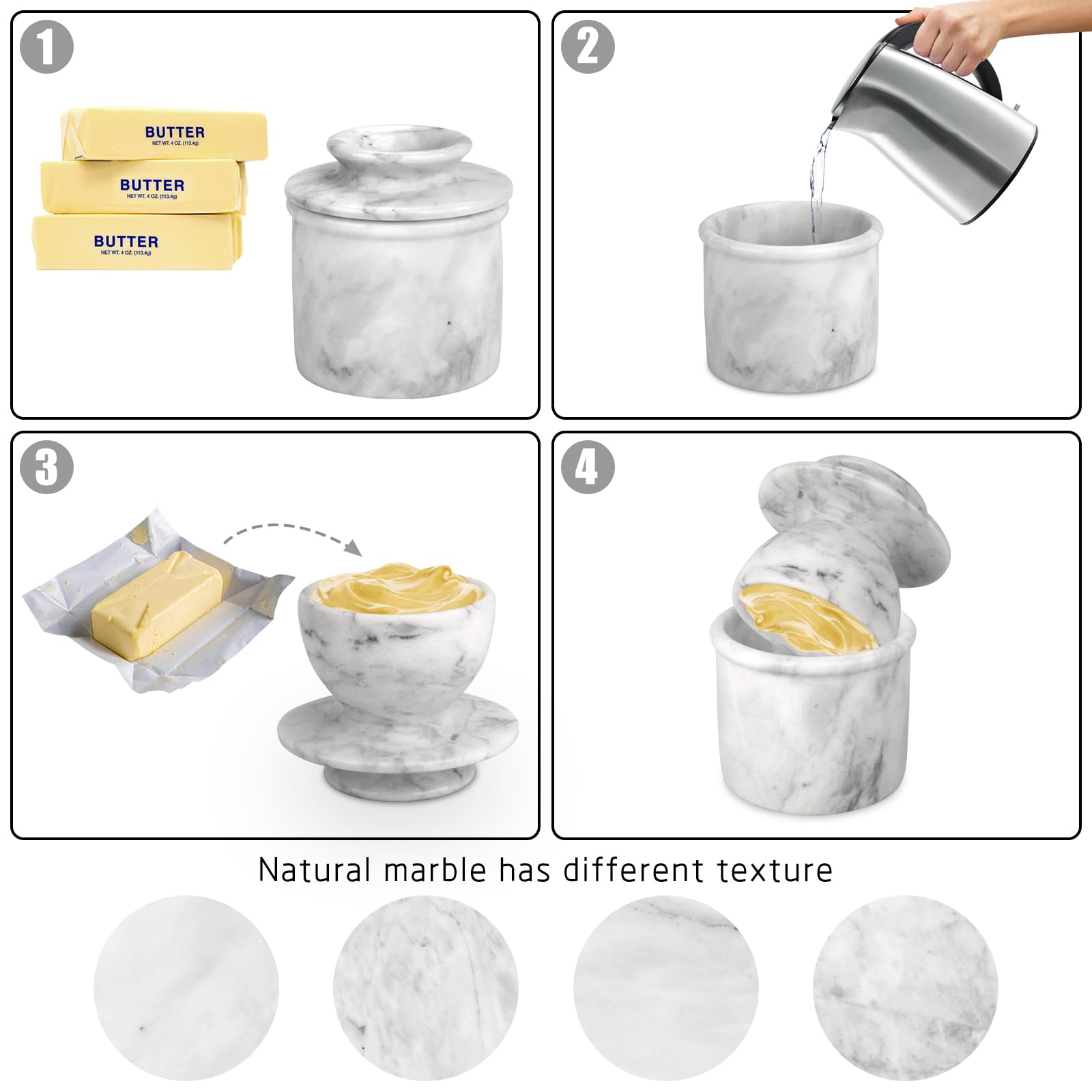 TABHOUKIT marble butter-keeper-on-counter shows stylish kitchen decor and practical accessibility