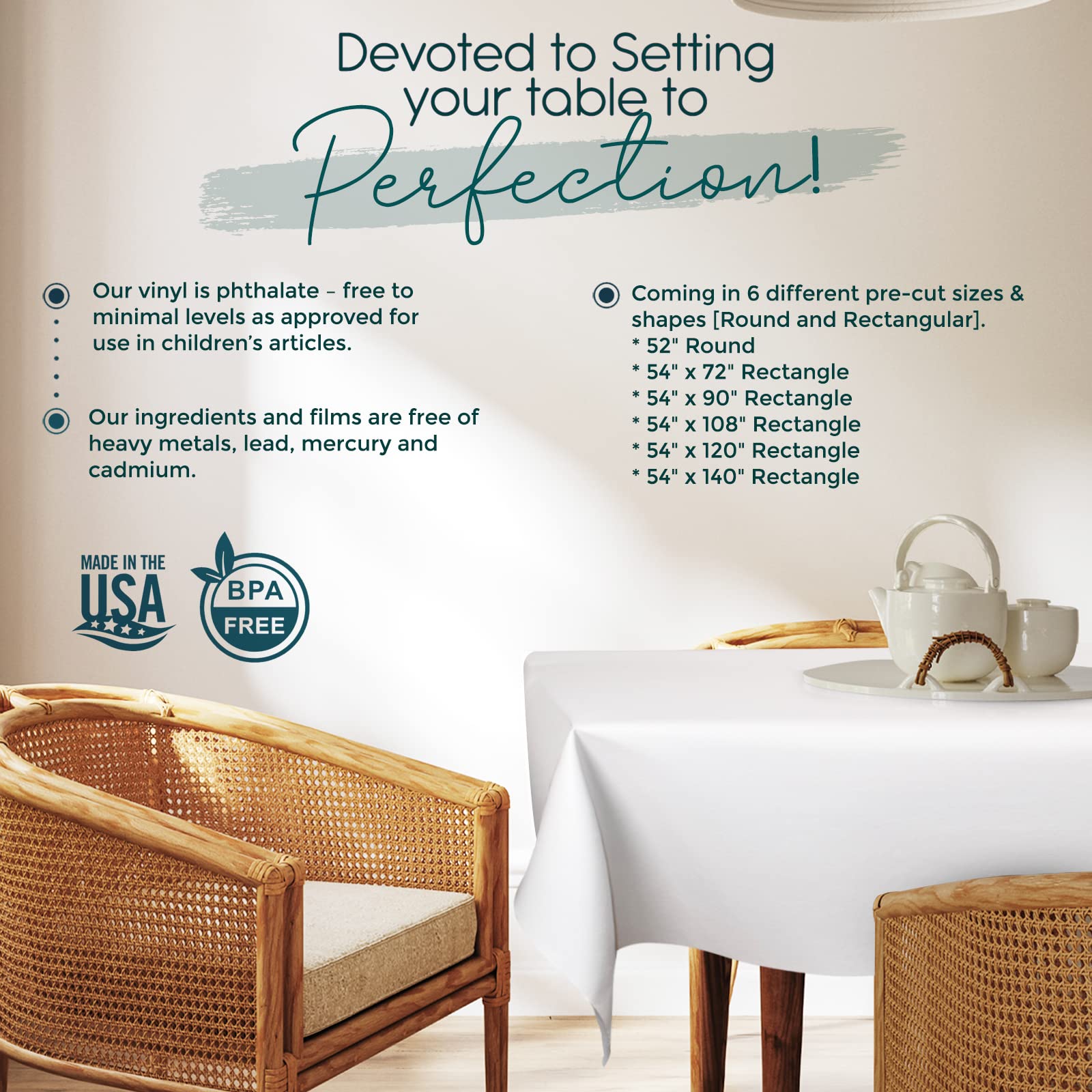 Tablecloths by Design table pad on dining table in kitchen setting.