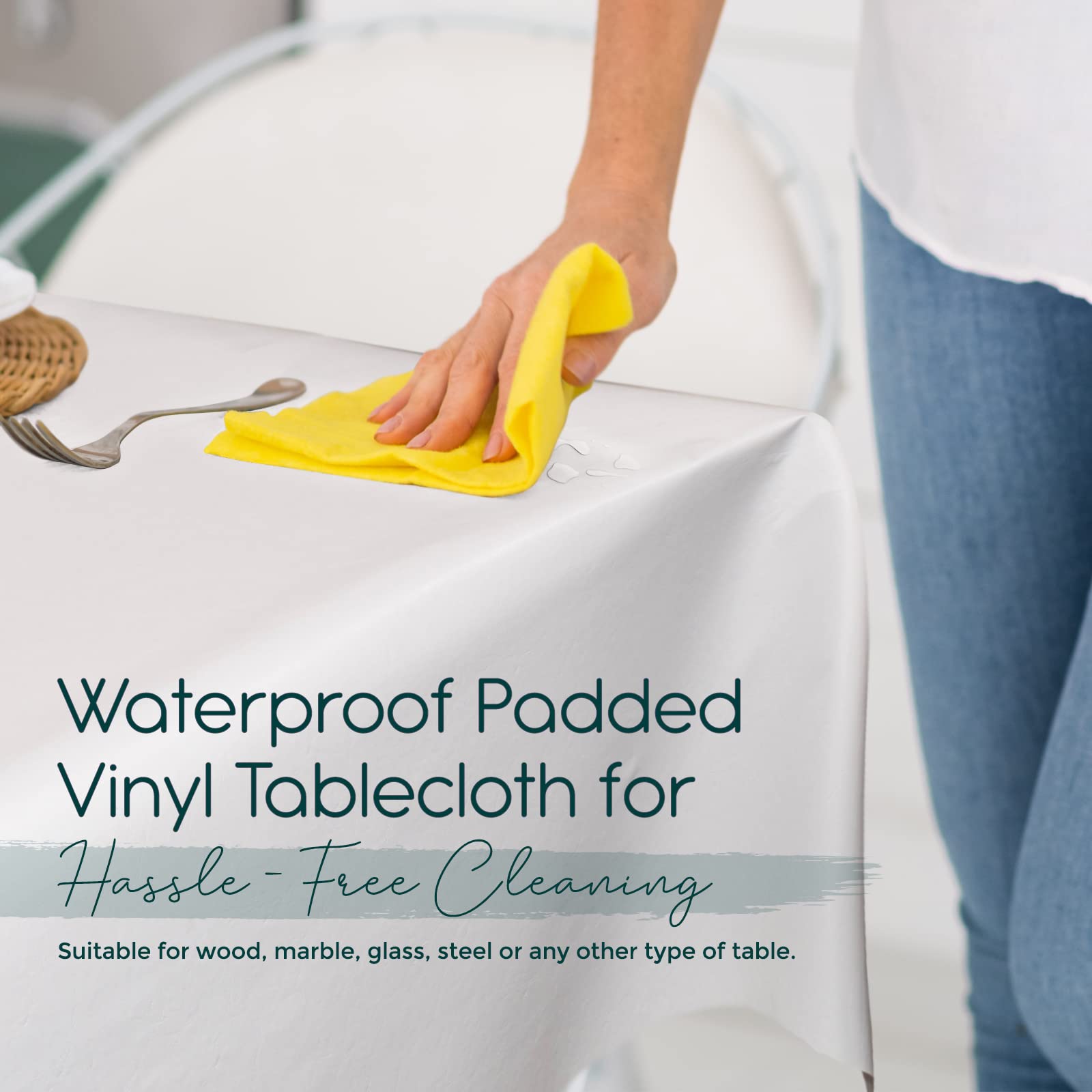 Tablecloths by Design table pad edge protection prevents water marks.