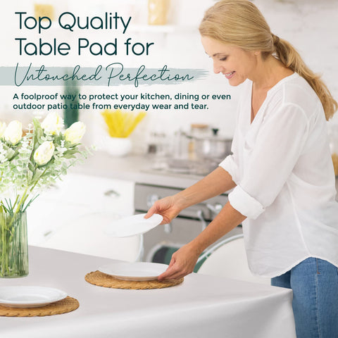 Tablecloths by Design table pad spill surface in action for easy cleanup.