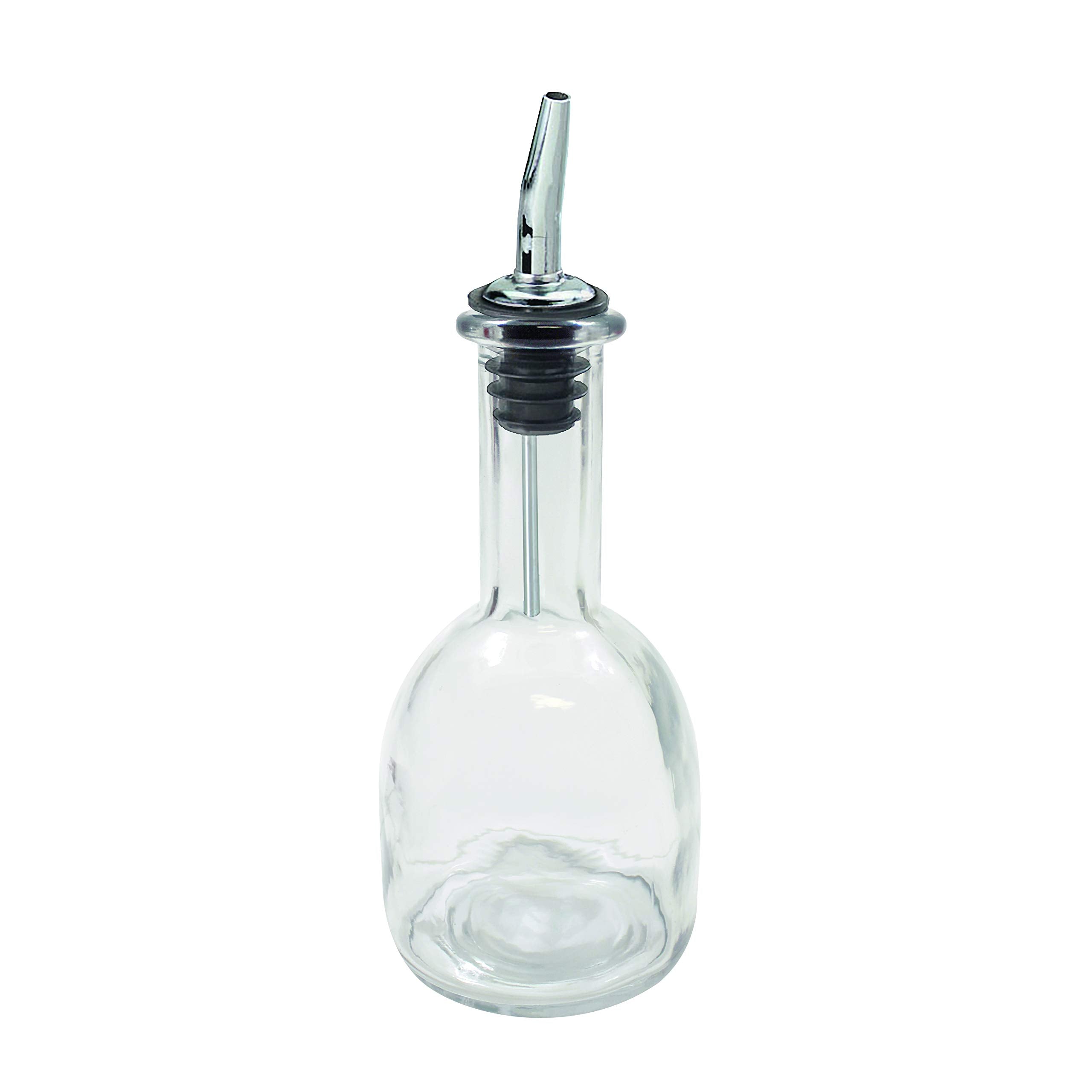 TableCraft 10404 clear glass bottle with stainless steel pourer for easy olive oil pouring