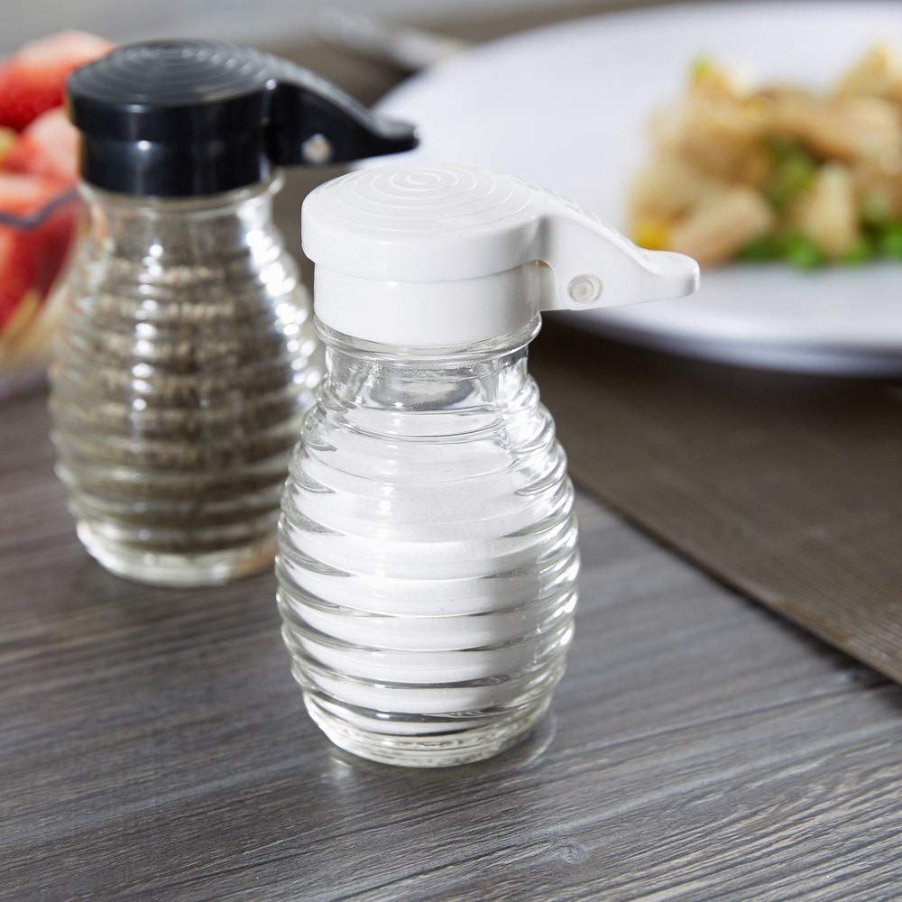 Tablecraft beehive salt shaker with glass body and moisture-proof lid prevents clumps.