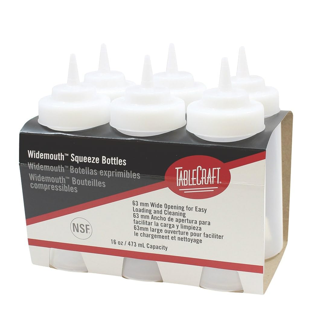 TableCraft C11663C white 16 oz wide squeeze dispenser on prep station for sauces