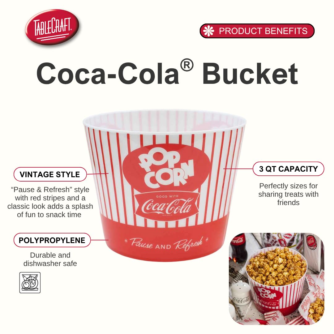 Tablecraft Coca-Cola bucket shows durable, dishwasher-safe design for party nights