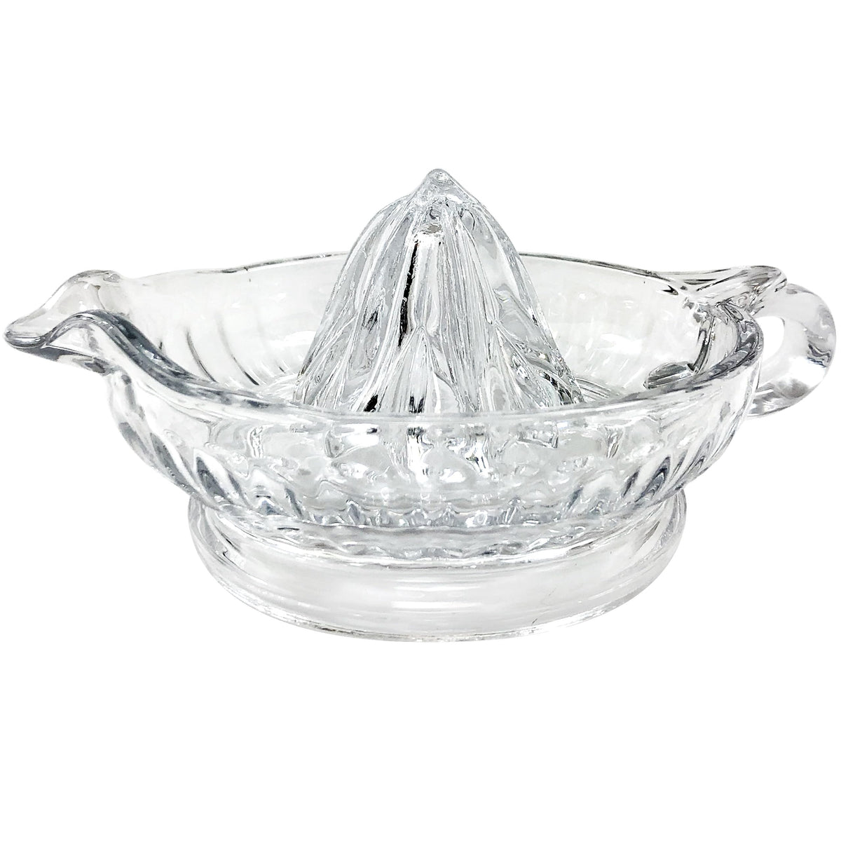 TableCraft H223 glass juicer with handle and pour spout for easy citrus pouring.