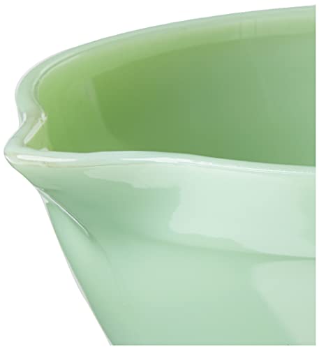 Dimensions of the Jadeite bowl show 9.5x7.5x4 inches for prep versatility