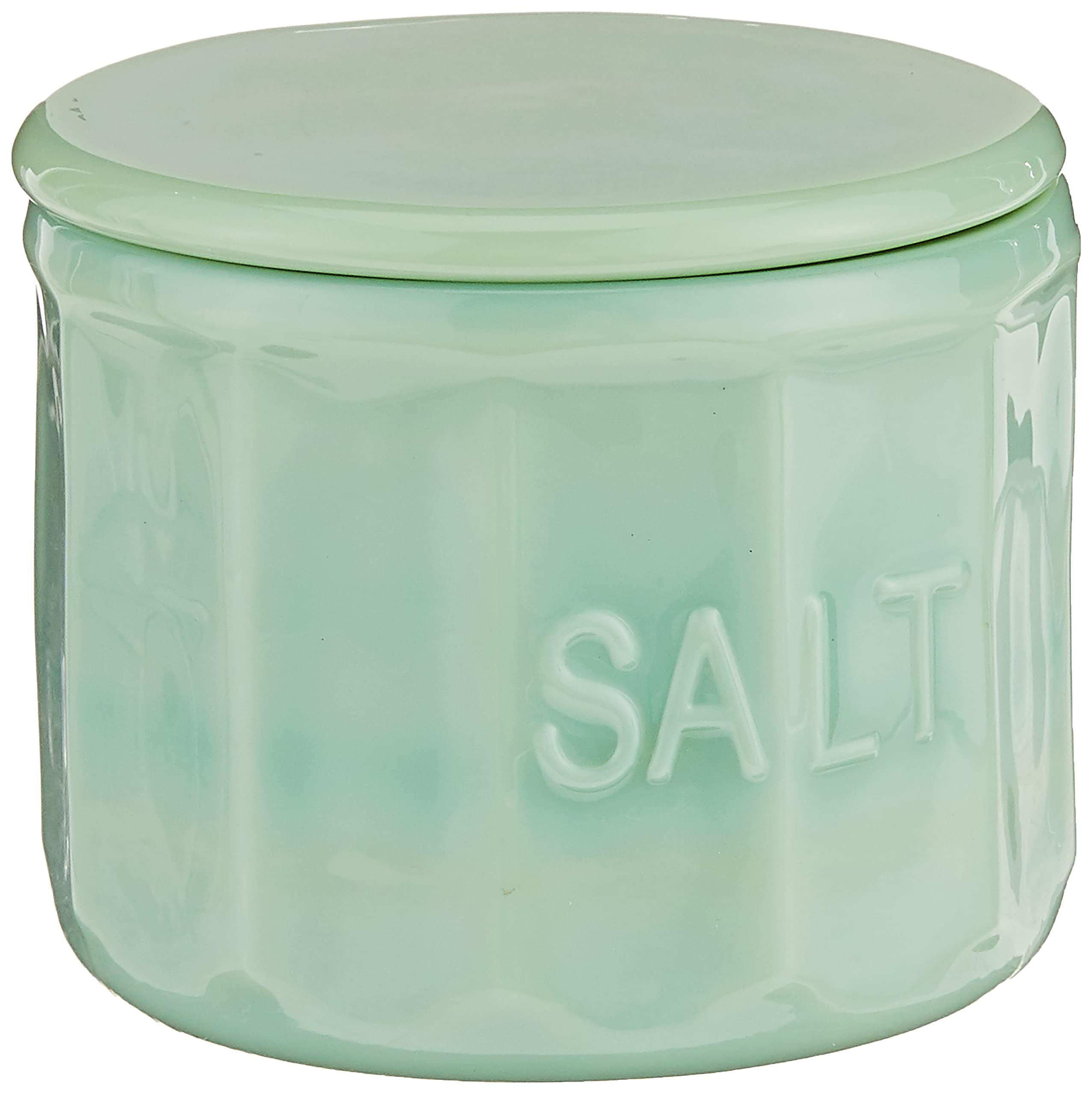 Tablecraft salt cellar with lid in jadeite glass keeps salt fresh on the table