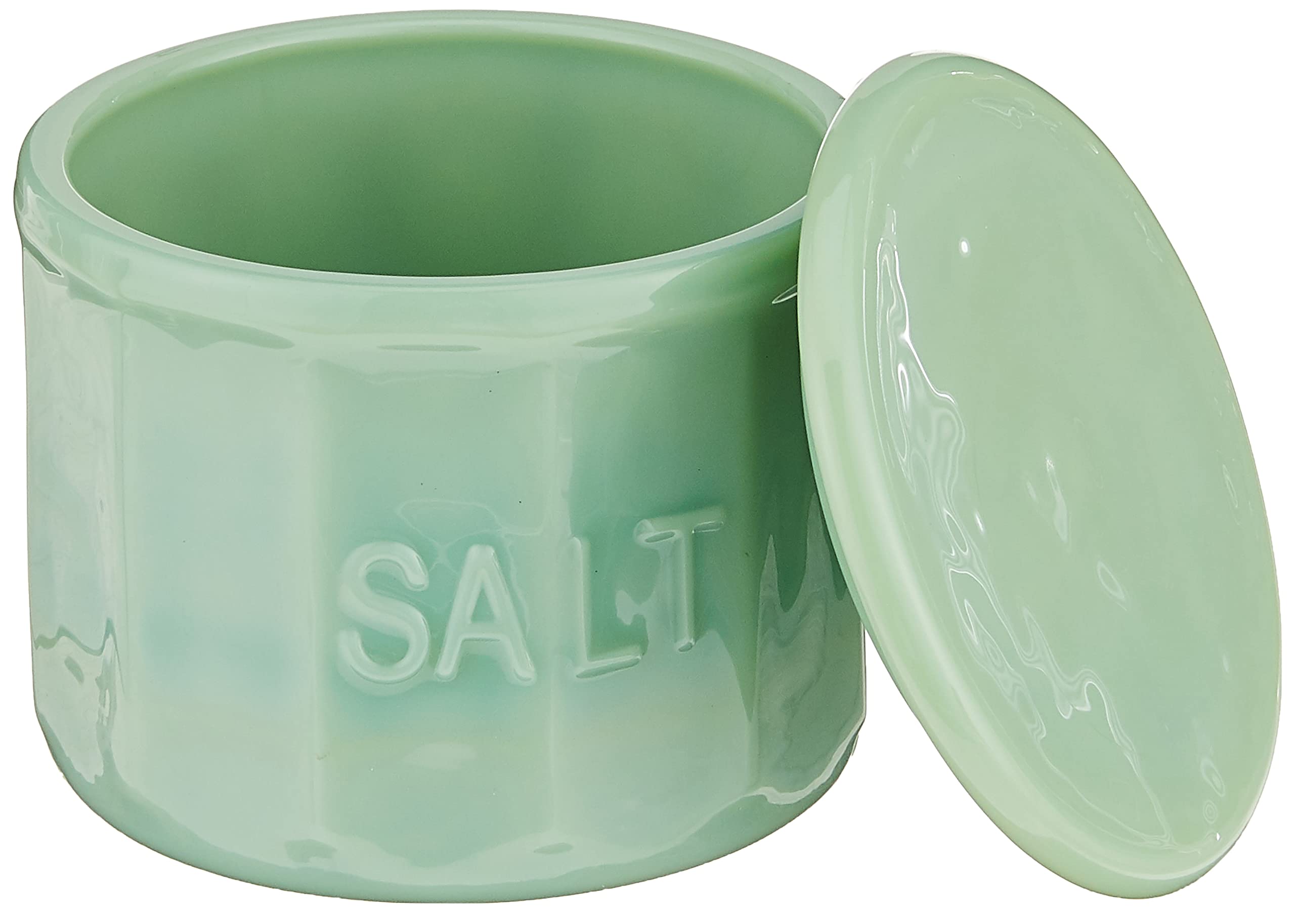 Tablecraft jadeite salt cellar with lid adds calm green tone to kitchen counters