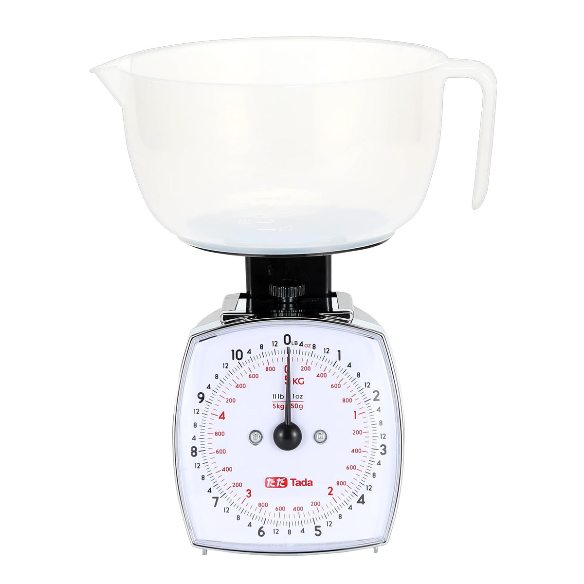 TADA 11lb analog scale dial close-up for precise ingredient measurement.