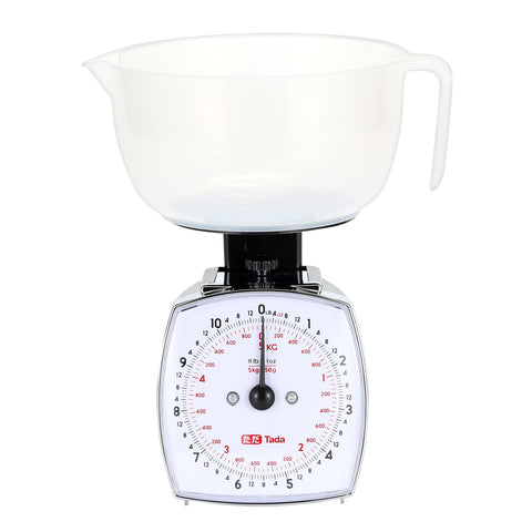TADA 11lb analog scale dial close-up for precise ingredient measurement.