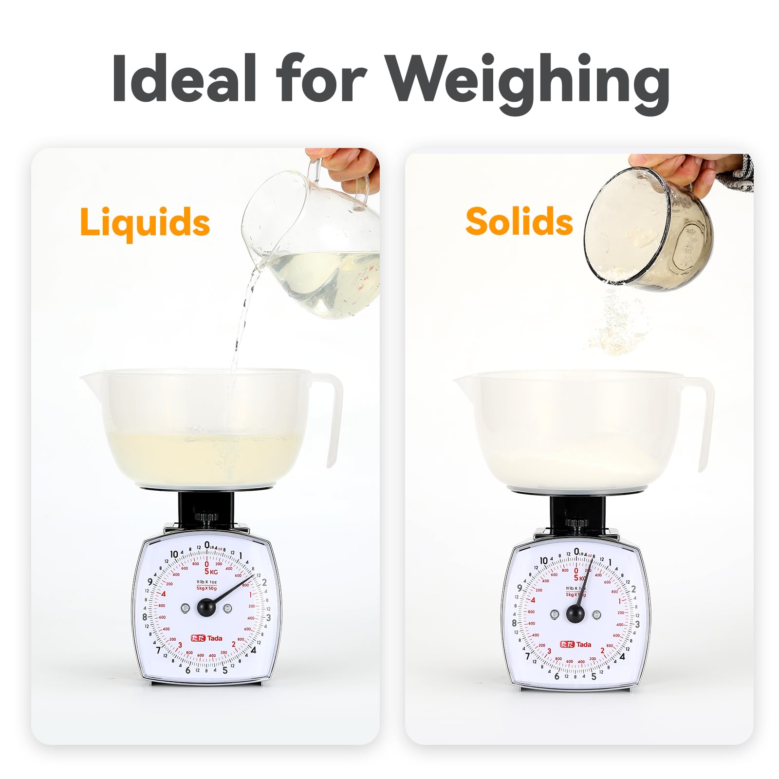 TADA tare function shown for quick zeroing between ingredients.