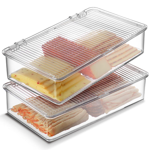 Tafura bacon container in refrigerator 2-pack keeping deli items fresh.