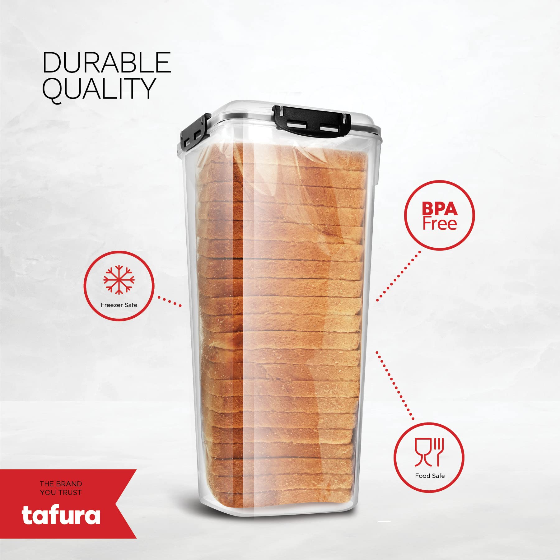 Tafura bread container lid with silicone seal demonstrates airtight freshness