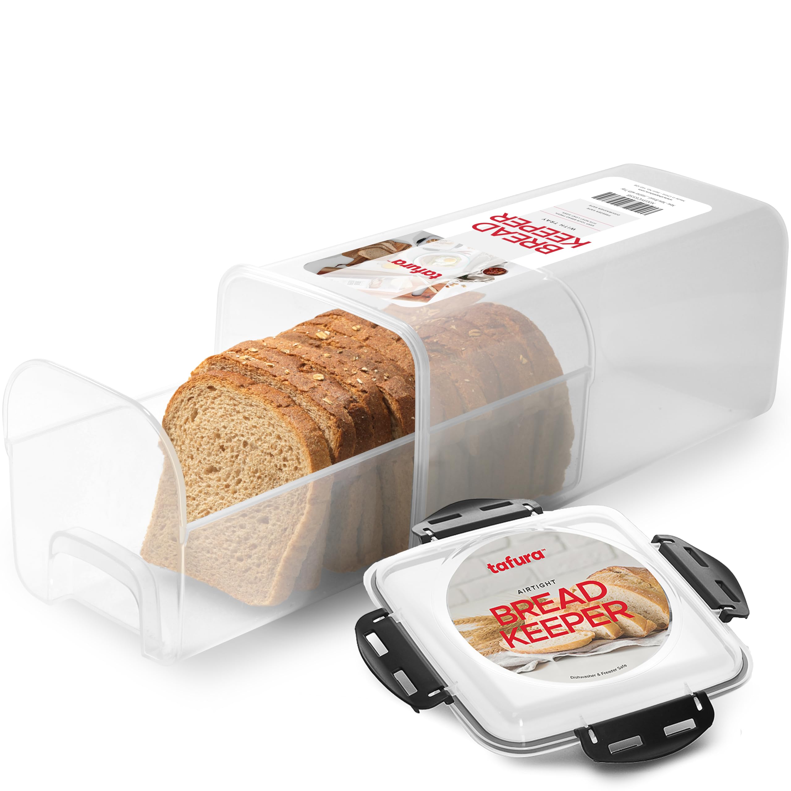 Tafura bread storage container with airtight lid sits on the counter.
