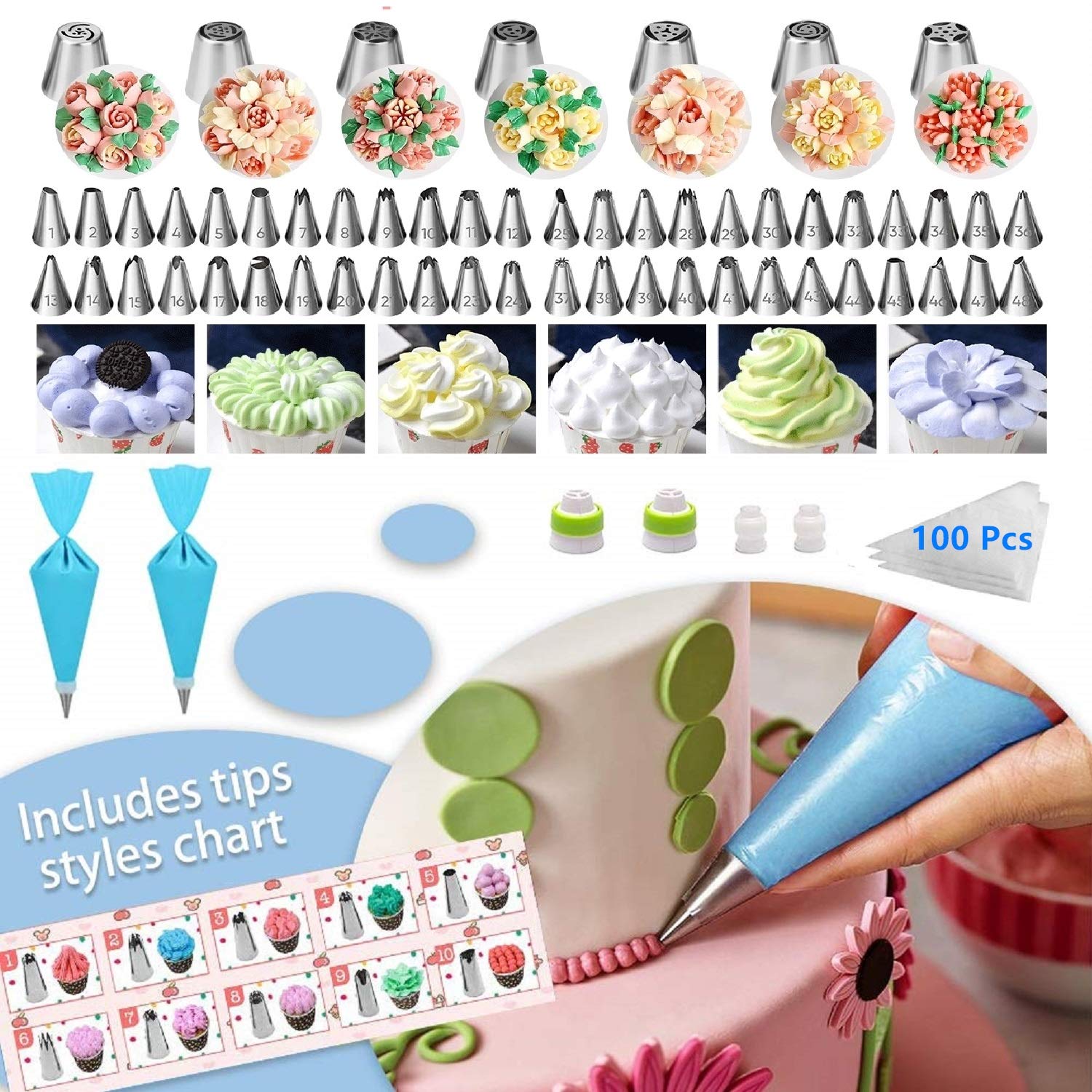 Taiker 48 icing tips for precise piping and creative patterns